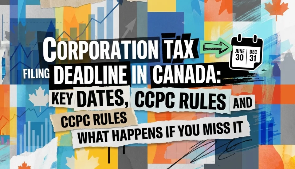 Professional header image for list-based article: Corporation Tax Filing Deadline in Canada: Key Dates, CCP...
