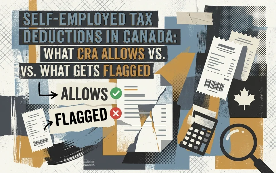 Professional header image for educational tutorial: Self-Employed Tax Deductions in Canada: What CRA Allows v...