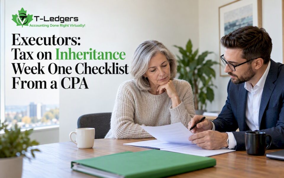 Executor reviewing estate tax records with CPA
