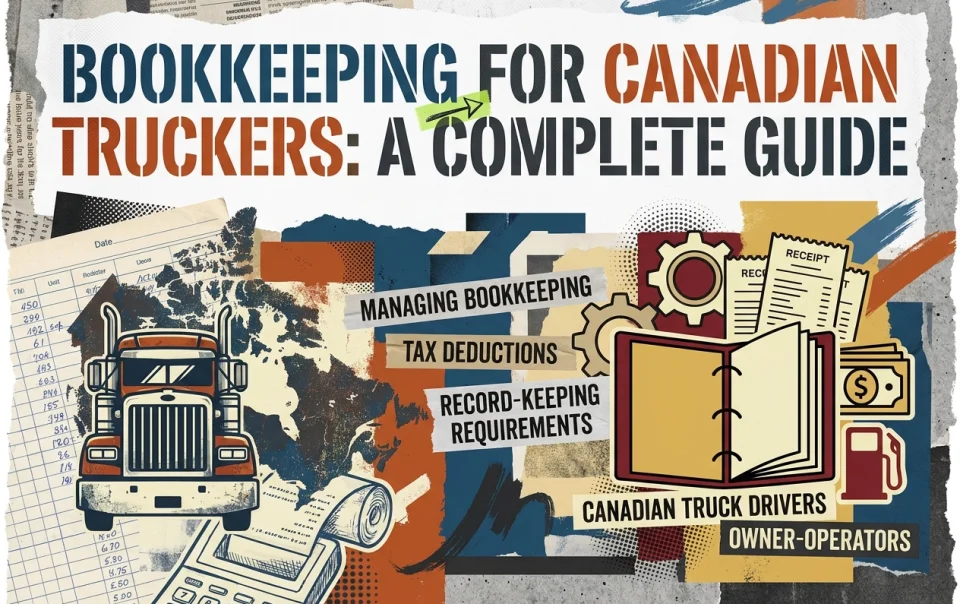 Professional header image for educational tutorial: Bookkeeping for Canadian Truckers: A Complete Guide